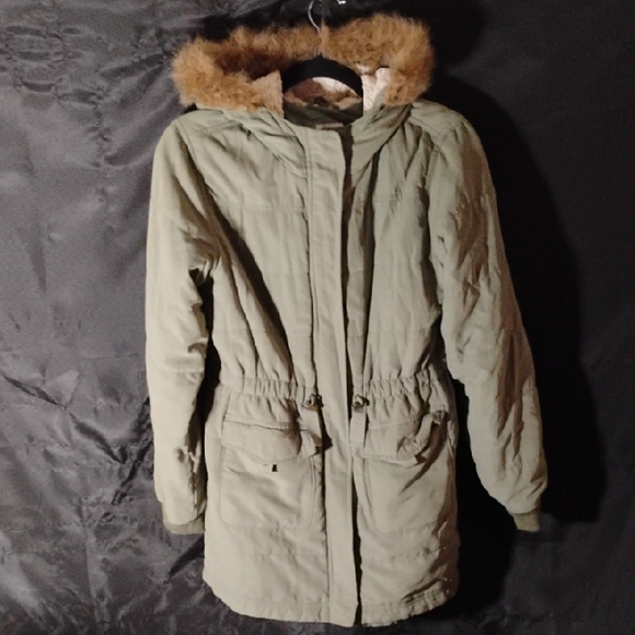 Old Navy Sage Utility Jacket with Faux Fur Trim - Picture 1 of 9